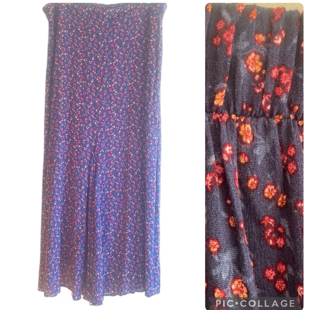 Bobeau Blue Floral Blue Elastic Waist Panel Maxi Skirt Size 1X